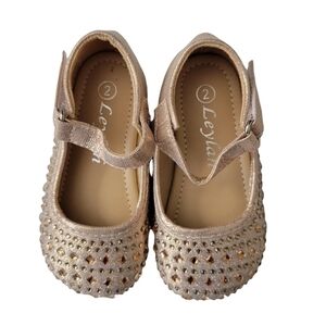 Leylah Gold Bedazzled Mary Jane Shoes